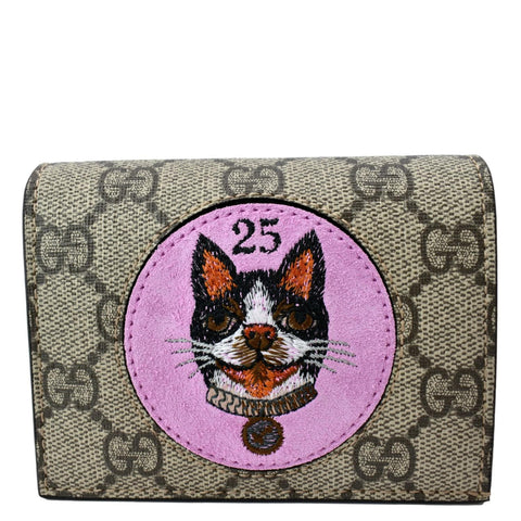 GUCCI Bosco Patch GG Supreme Canvas Card Case Wallet Beige 506277