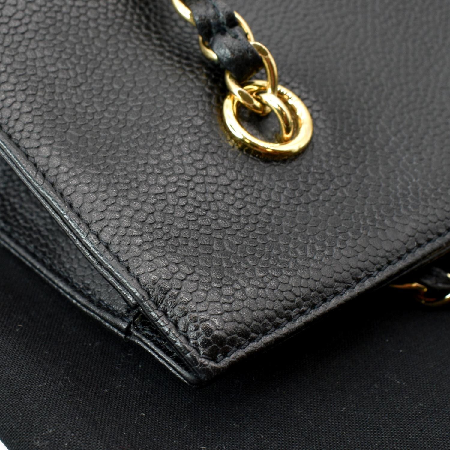 CHANEL Caviar Jumbo Large Chain Shoulder Bag Black Gold Zipper