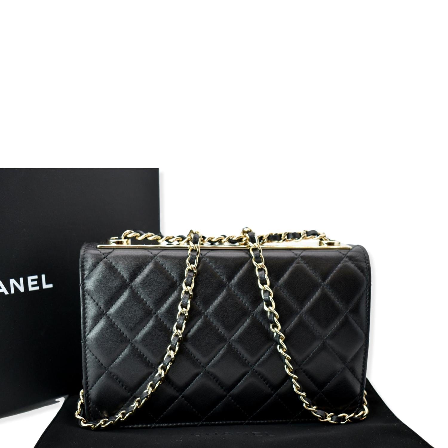 CHANEL Trendy CC Lambskin Leather Wallet On Chain Crossbody Bag Black