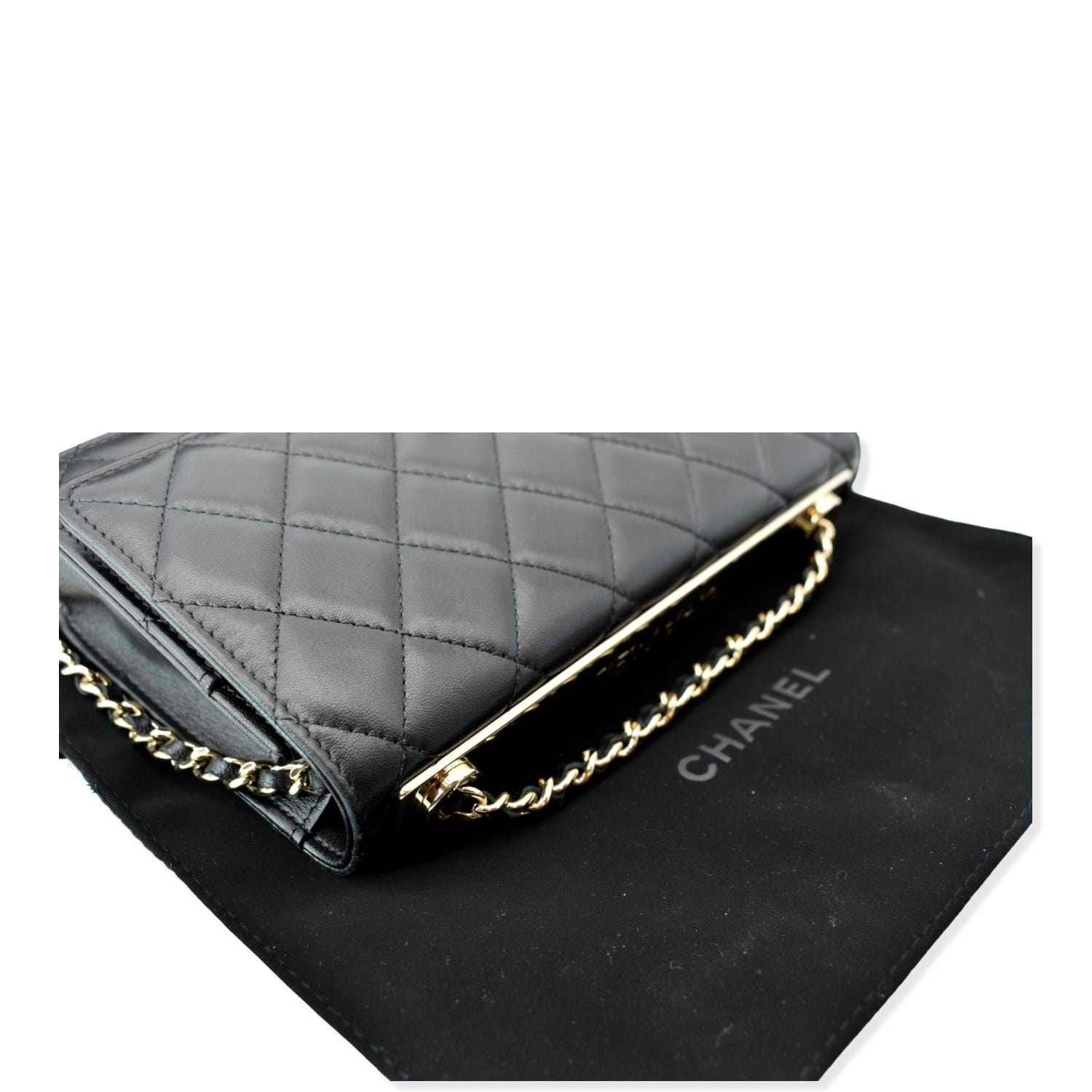 Chanel 21A Black Mini Flap Card Holder With Chain Handle Shoulder