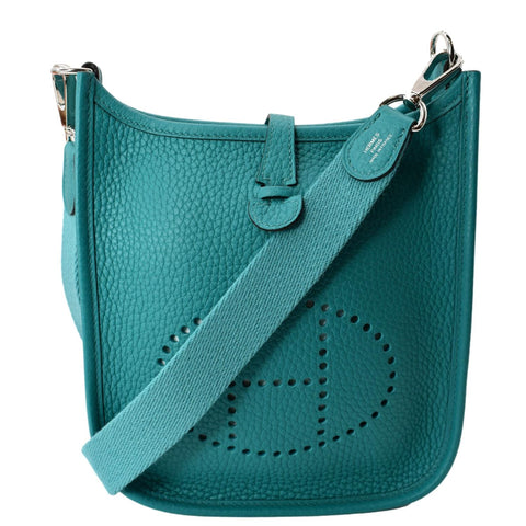 HERMES Evelyne TPM Clemence Leather Crossbody Bag Teal