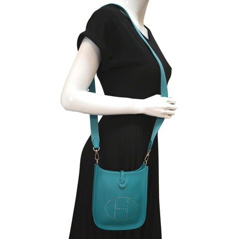 HERMES Evelyne TPM Clemence Leather Crossbody Bag Teal