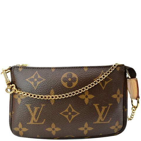 LOUIS VUITTON Mini Pochette Monogram Canvas Accessories Pouch Brown