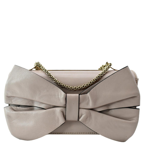 VALENTINO Garavani Bow Chain Leather Shoulder Bag Light Pink