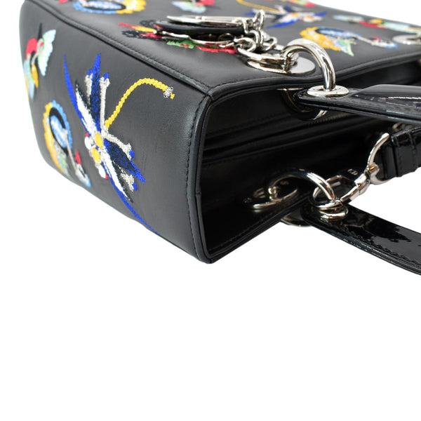 CHRISTIAN DIOR Lady Dior Embroidered Calfskin Shoulder Bag Black
