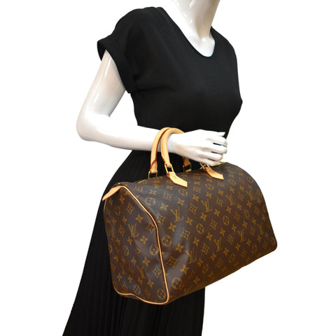 LOUIS VUITTON Speedy 35 NM Monogram Canvas Satchel Bag Brown
