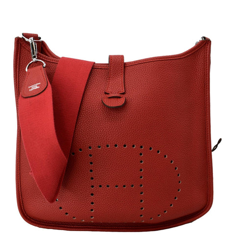HERMES Evelyne III Clemence Leather Crossbody Bag Red
