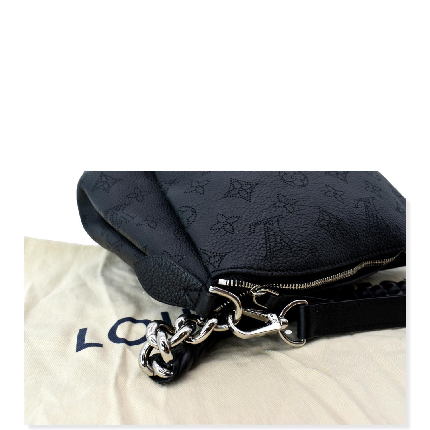 LOUIS VUITTON Babylone Monogram Mahina Leather Chain Shoulder Bag Blac