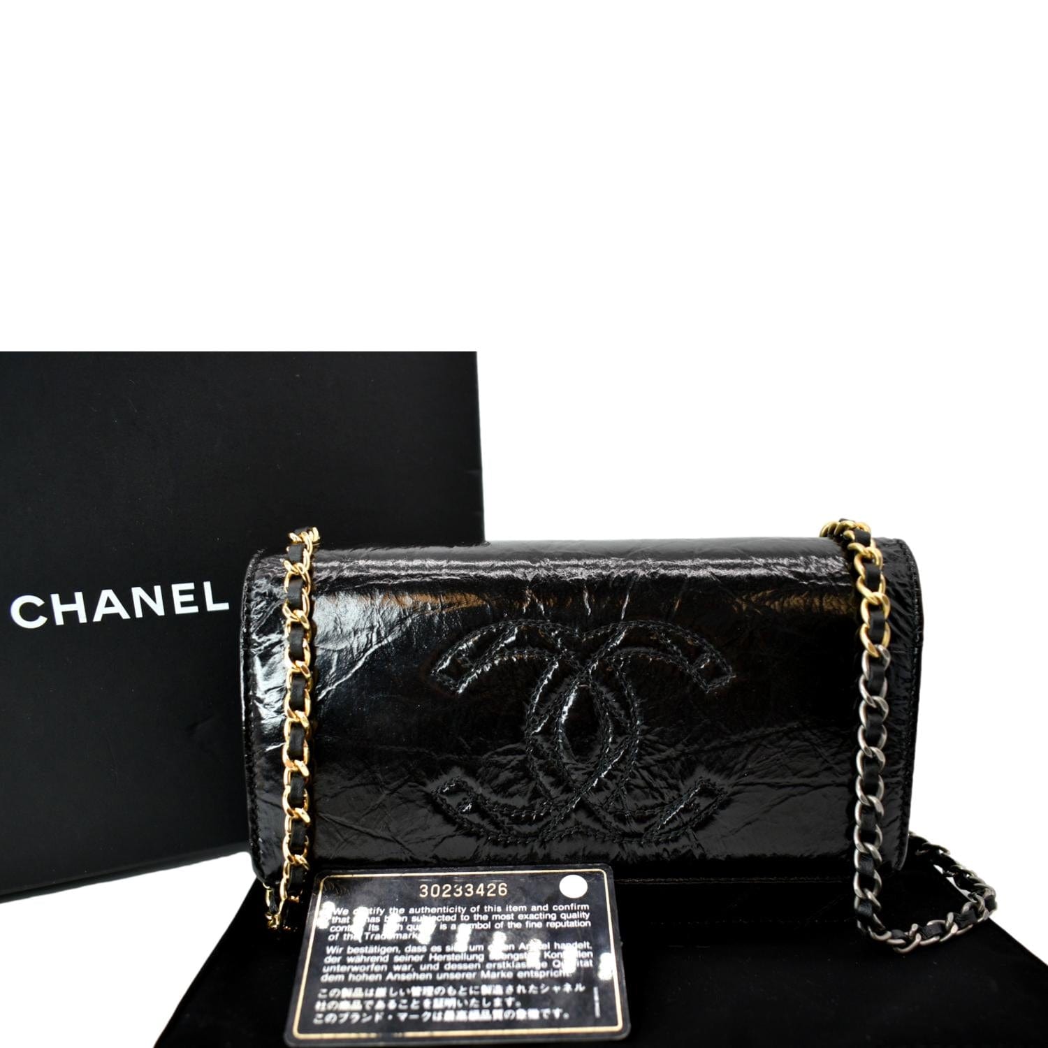 CHANEL CC WOC Patent leather Wallet On Chain Crossbody Bag Black