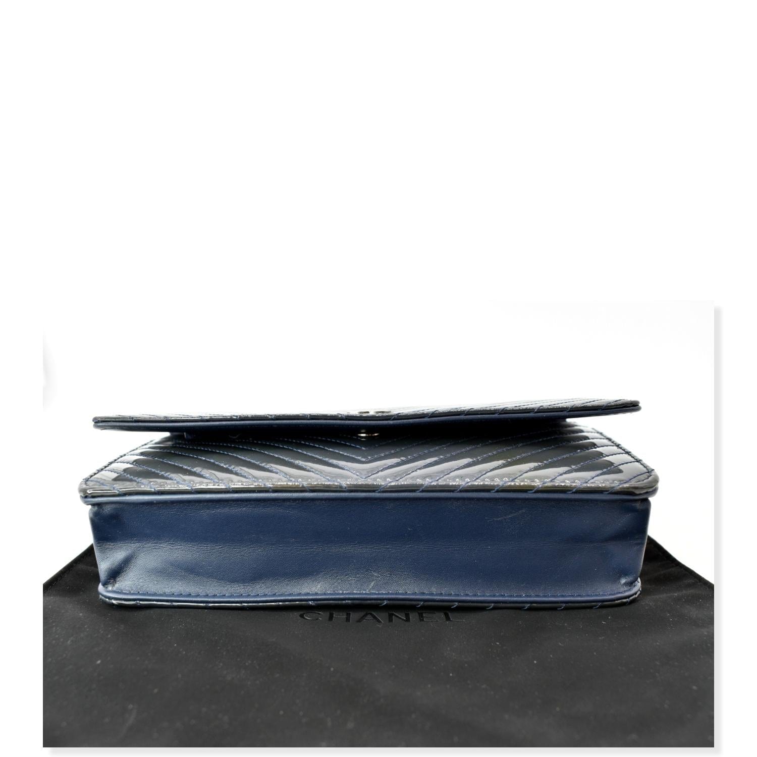 Chanel Blue Quilted Patent Leather Classic Woc Clutch Bag