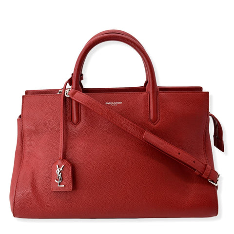 YVES SAINT LAURENT Cabas Rive Gauche Leather Small Satchel Bag Red