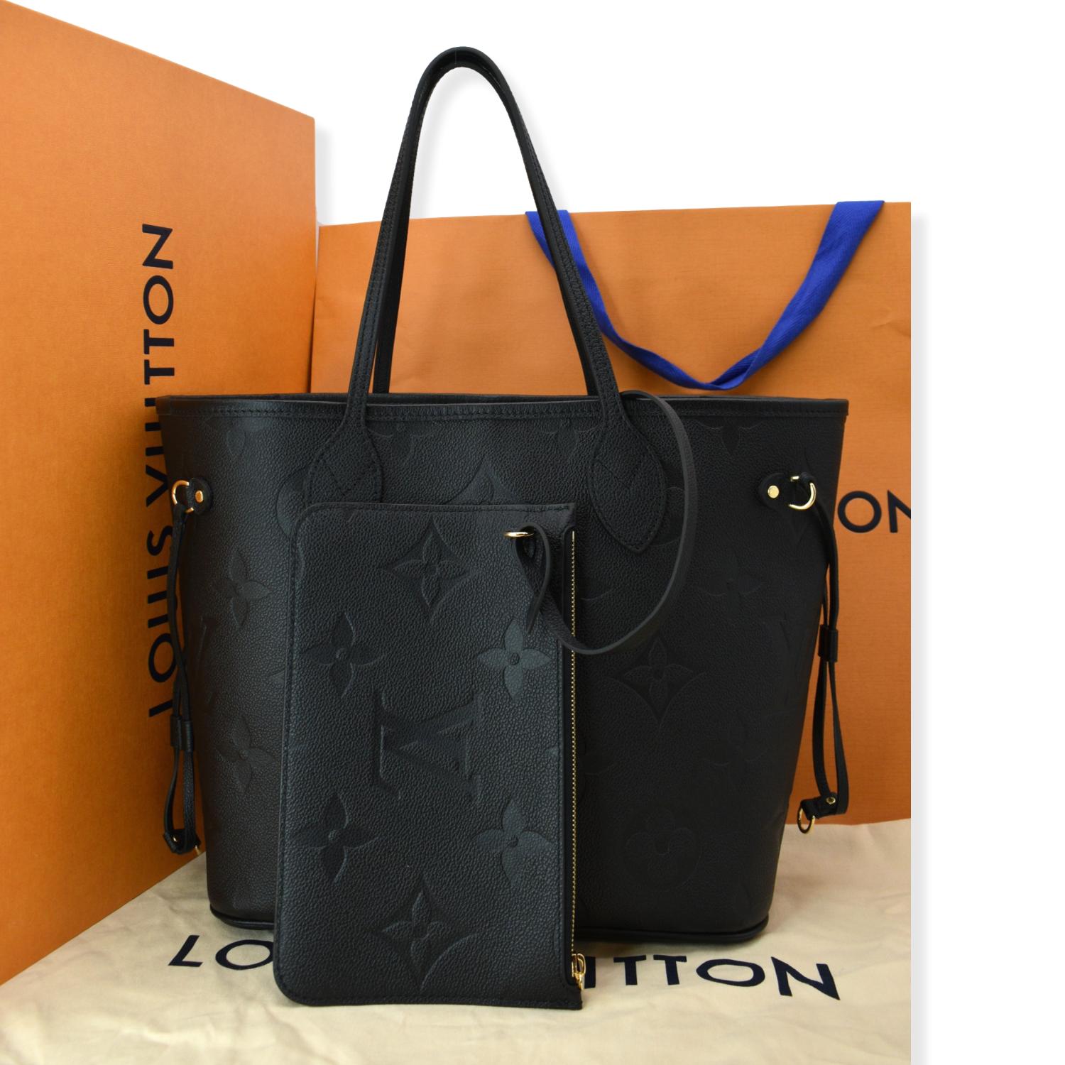 🍀LOUIS VUITTON Neverfull MM Empreinte Leather Black Creme Giant Logo Full  Set