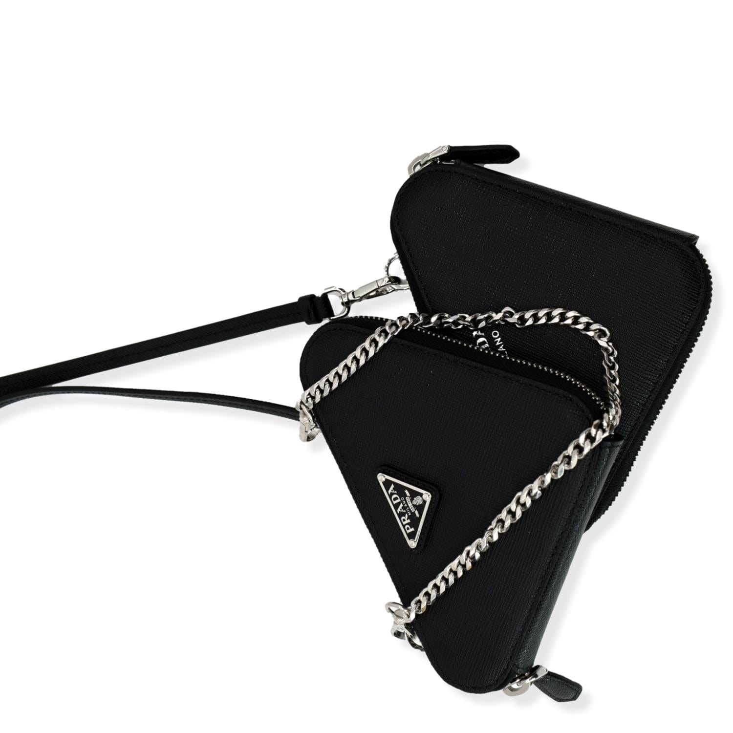 PRADA Mini Saffiano Leather Pouch Crossbody Bag Black