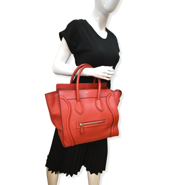 CELINE Luggage Leather Minai Tote Bag Red