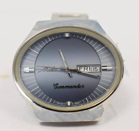 MIDO Commander 1980 Day Date Men's Stainless Steel Watch Light Blue Dial 41MM