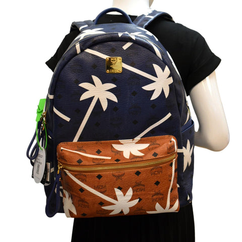 MCM Medium Palm Tree Visetos Coated Canvas Backpack Blue
