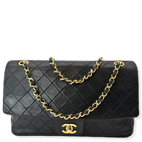 CHANEL Vintage Classic Medium Single Flap Lambskin Shoulder Bag Black