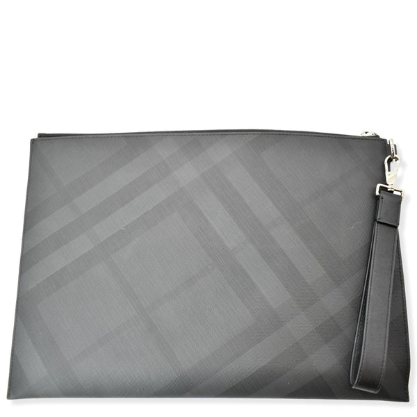 Preowned BURBERRY London Check Leather Zip Pouch Black