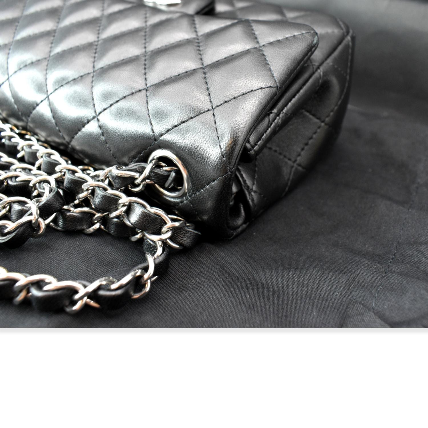 Vintage Chanel 7inch Mini Square Flap Black Quilted Lambskin Leather  Shoulder Bag Rare Longer Chain Version - Mrs Vintage - Selling Vintage  Wedding Lace Dress / Gowns & Accessories from 1920s –
