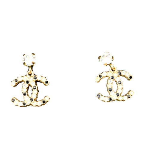 CHANEL CC Pearl Earrings Gold