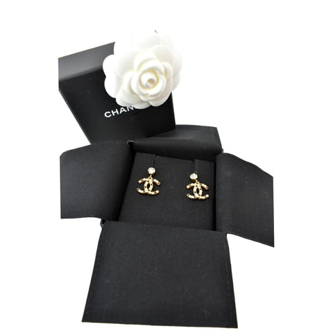 CHANEL CC Pearl Earrings Gold