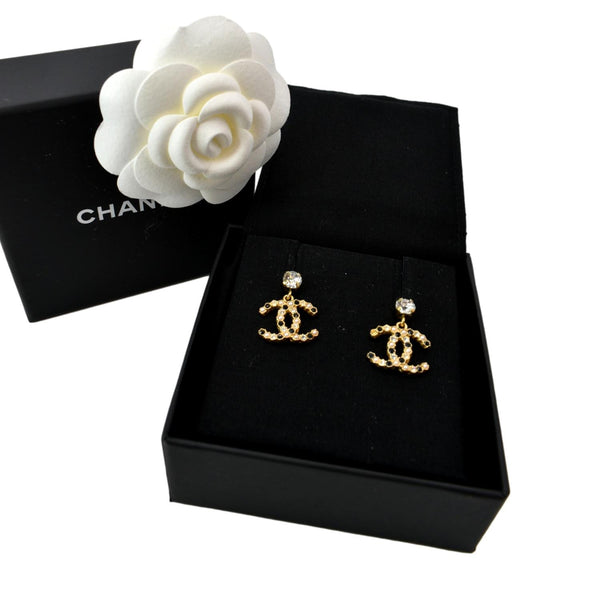 CHANEL CC Pearl Earrings Gold