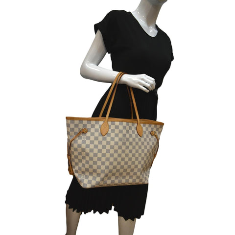 LOUIS VUITTON Neverfull MM Damier Azur Shoulder Bag White