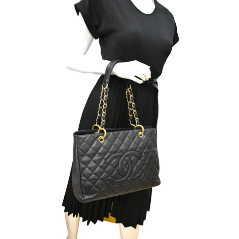 CHANEL Grand Shopping GST Caviar Leather Tote Bag Black