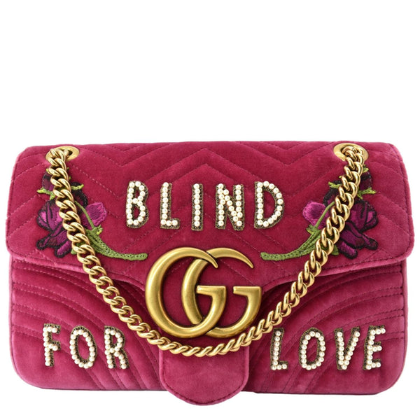 GUCCI Blind For Love Marmont Embroidered Velvet Shoulder Bag Red 443496