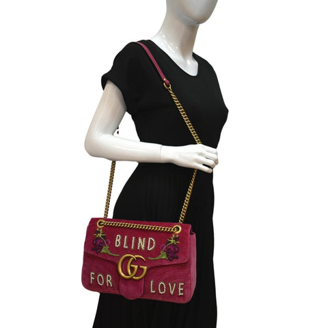 GUCCI Blind For Love Marmont Embroidered Velvet Shoulder Bag Red 443496