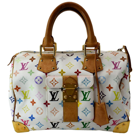 LOUIS VUITTON Speedy 30 Monogram Multicolor Satchel Bag White