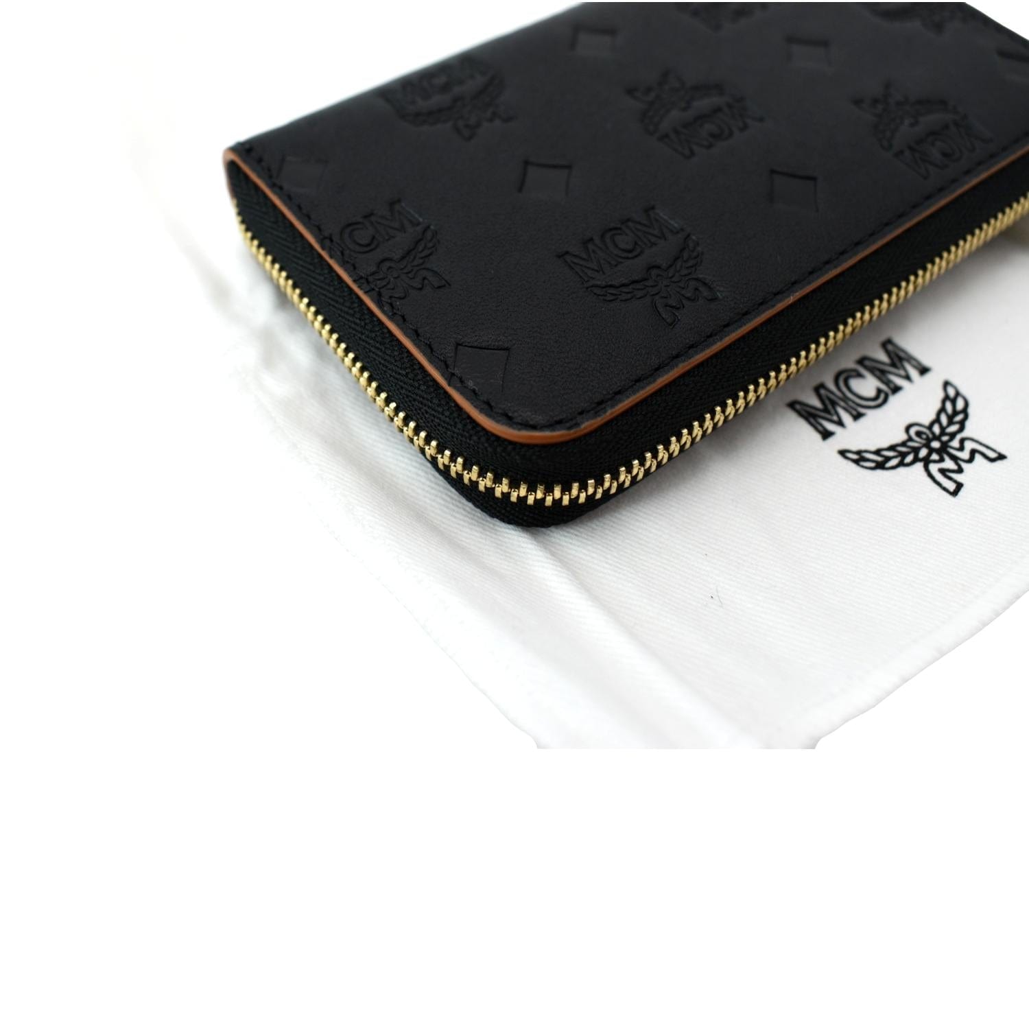 MCM Aren Mini Embossed Monogram Zip Wallet Black