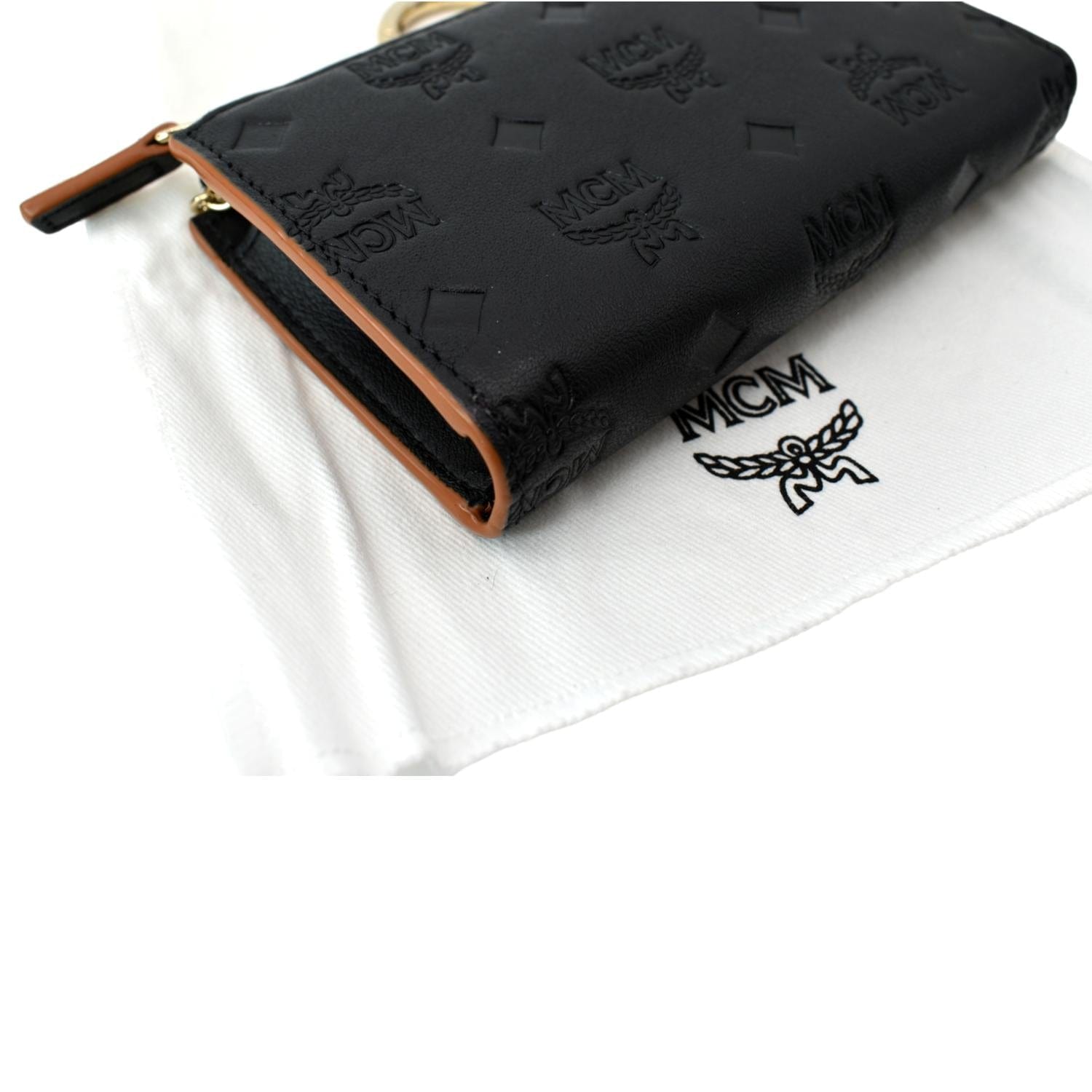 NEW MCM Embossed Logo Leather Makeup Bag Pouch (Black/Cognac)