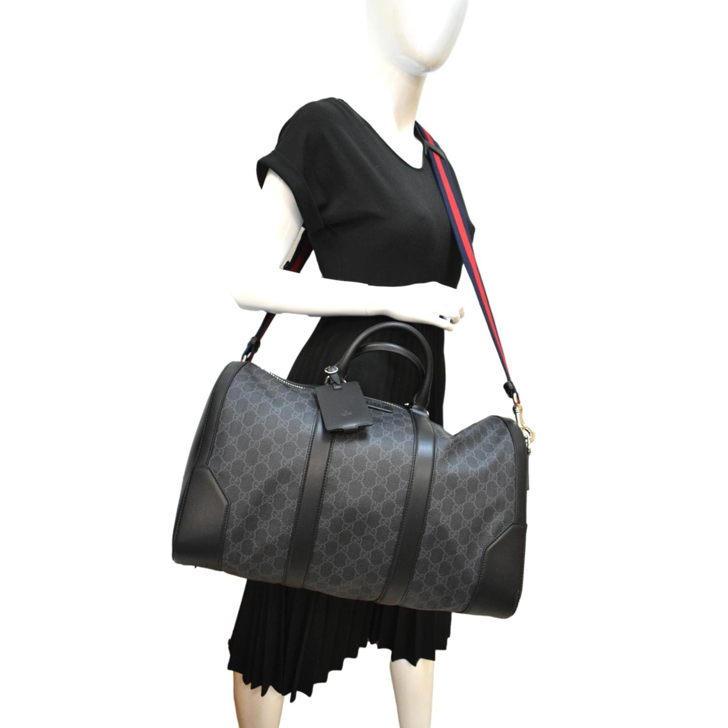 gucci men women's handbag travel bag duffle bag GUCCI Carry-on GG Supreme Canvas Duffle Bag Black 474131