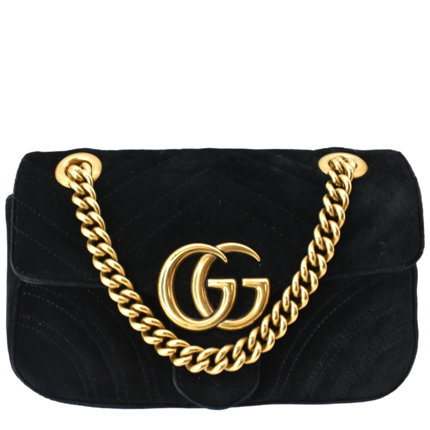 GUCCI GG Marmont Mini Velvet Shoulder Bag Black 446744