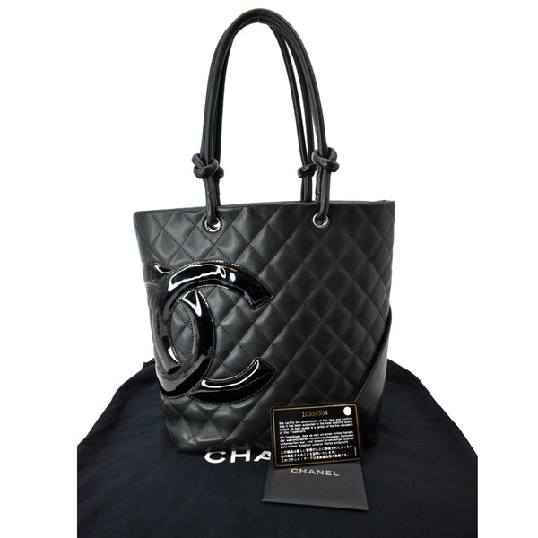 CHANEL Cambon Ligne Quilted Calfskin Leather Tote Bag Black