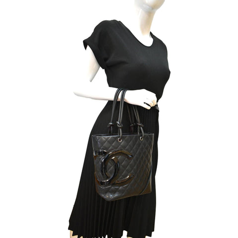 CHANEL Cambon Ligne Quilted Calfskin Leather Tote Bag Black