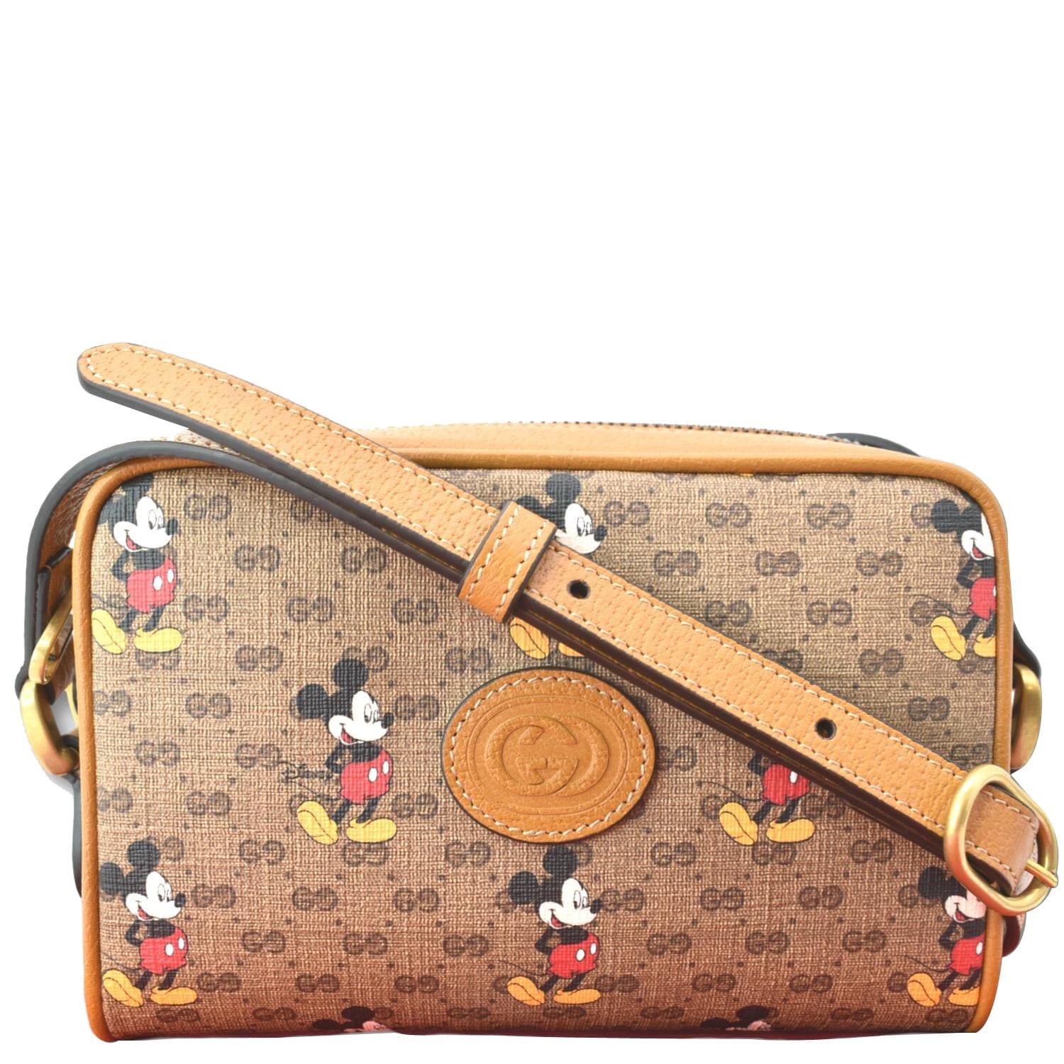 GUCCI x Disney Mickey Mouse GG Supreme Coated Canvas Crossbody Bag Brown 602536