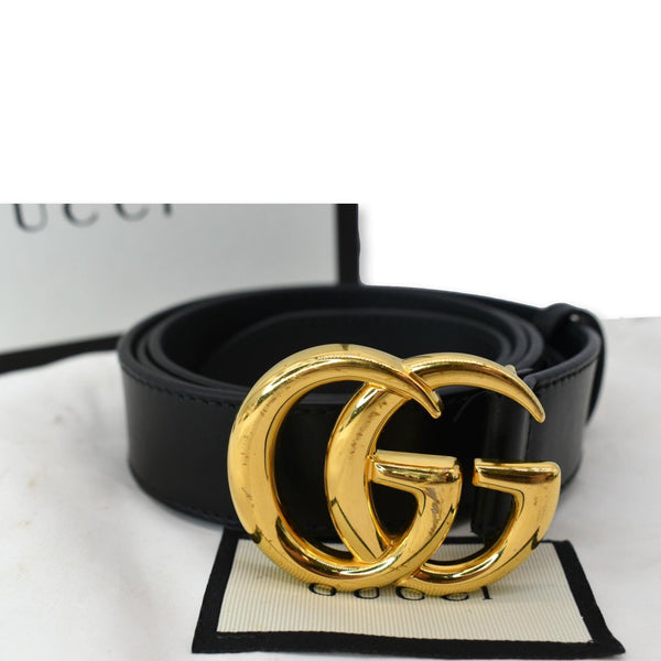 GUCCI Double G Buckle Leather Belt Black 414516
