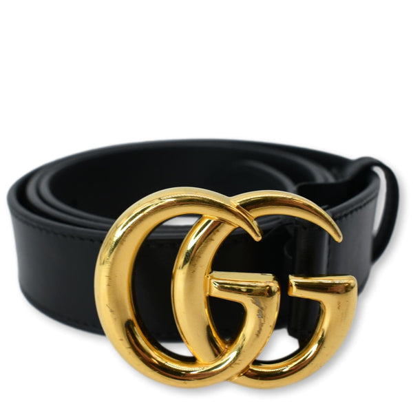 GUCCI Double G Buckle Leather Belt Black 414516