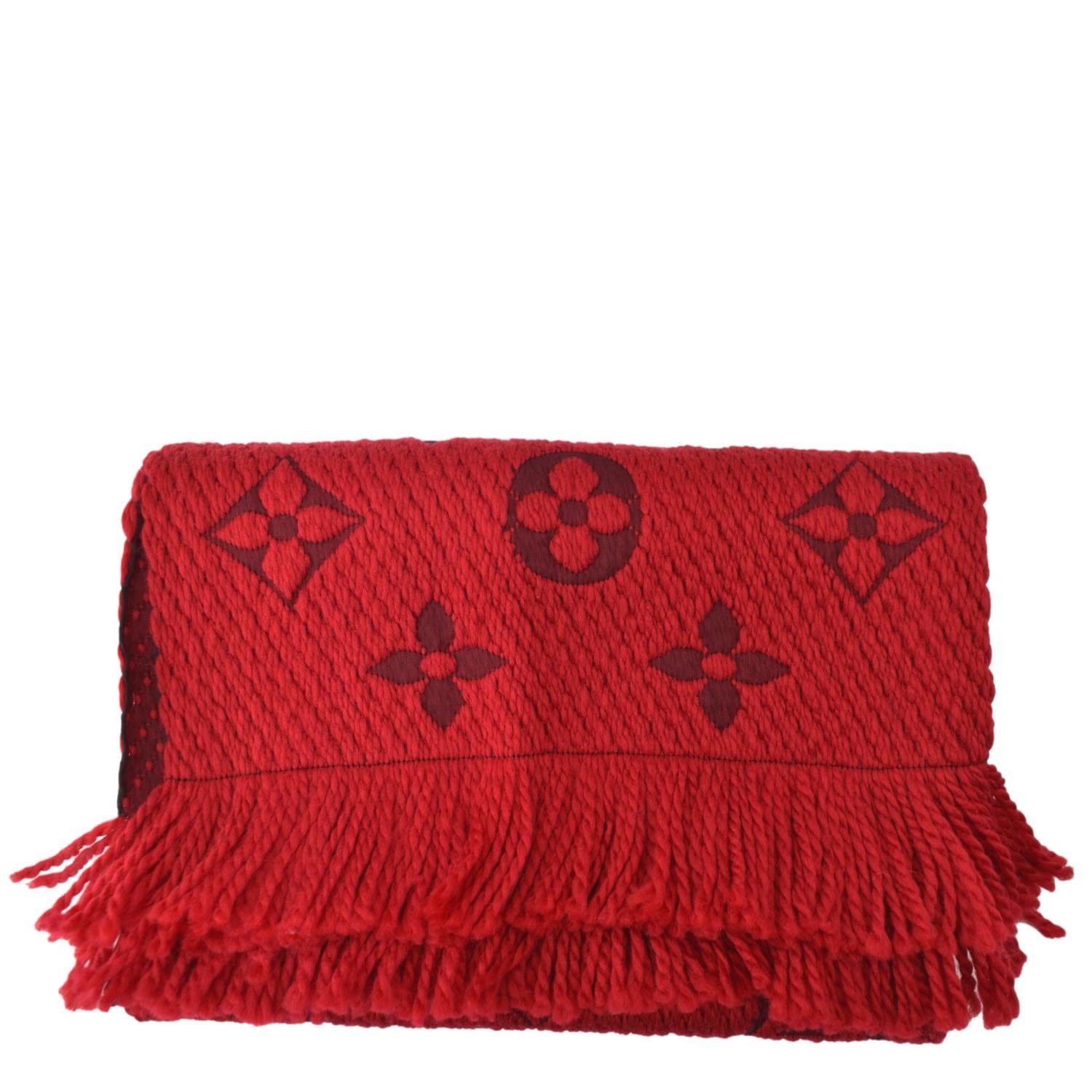 LOUIS VUITTON Logomania Ruby Red Wool Silk Scarf