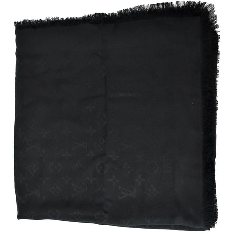 Louis Vuitton Monogram Shawl Black Silk