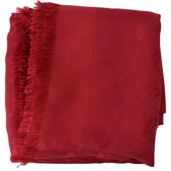 LOUIS VUITTON Monogram Red Silk Wool Shawl