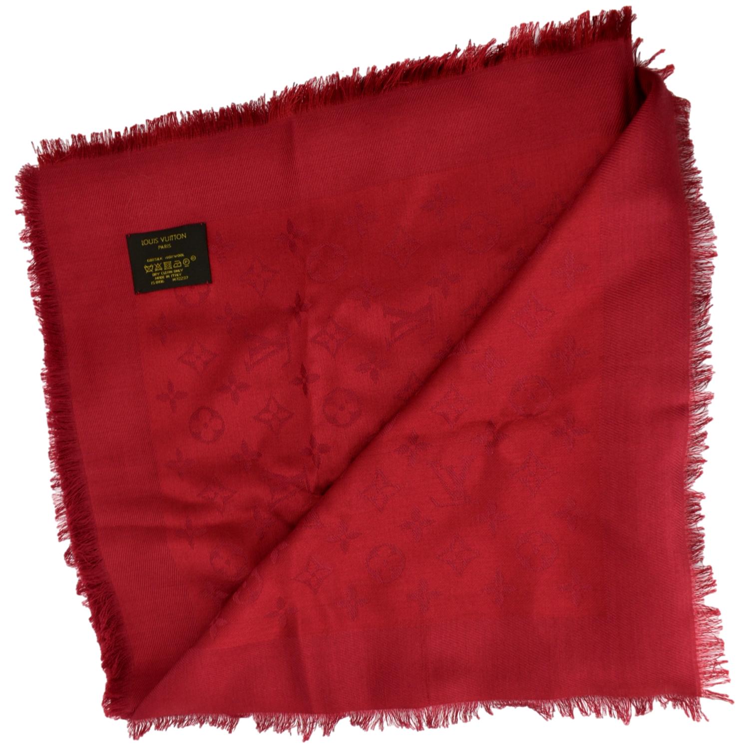 LOUIS VUITTON Monogram Red Silk Wool Shawl LOUIS VUITTON Monogram Red Silk Wool Shawl