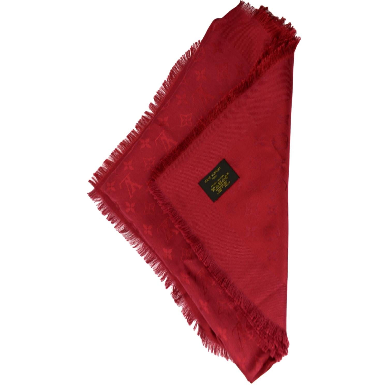 LOUIS VUITTON RED ON RED Silk Wool Scarf Shawl With Box, 54” Square