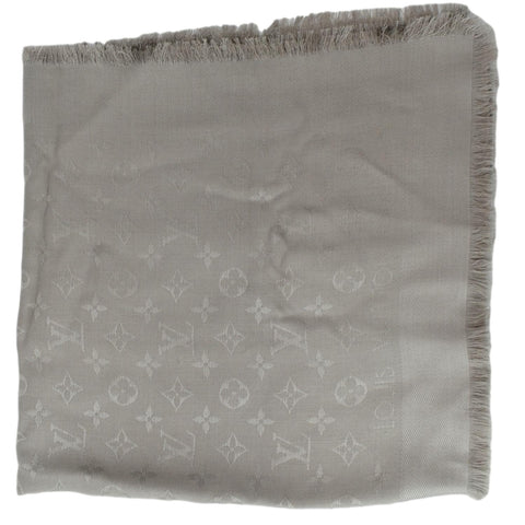 LOUIS VUITTON Monogram Shawl Grey Silk