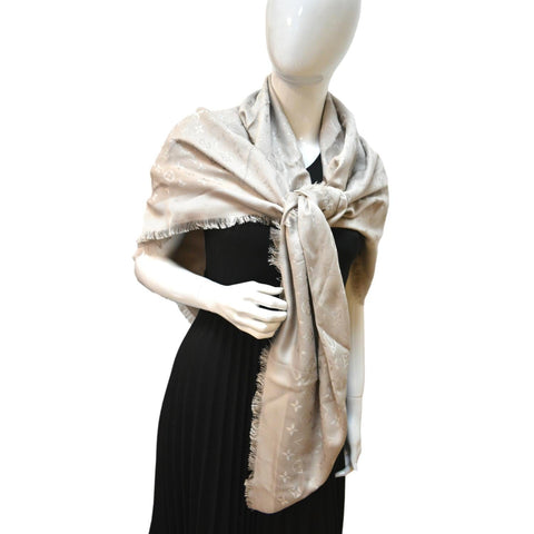 LOUIS VUITTON Monogram Shawl Grey Silk