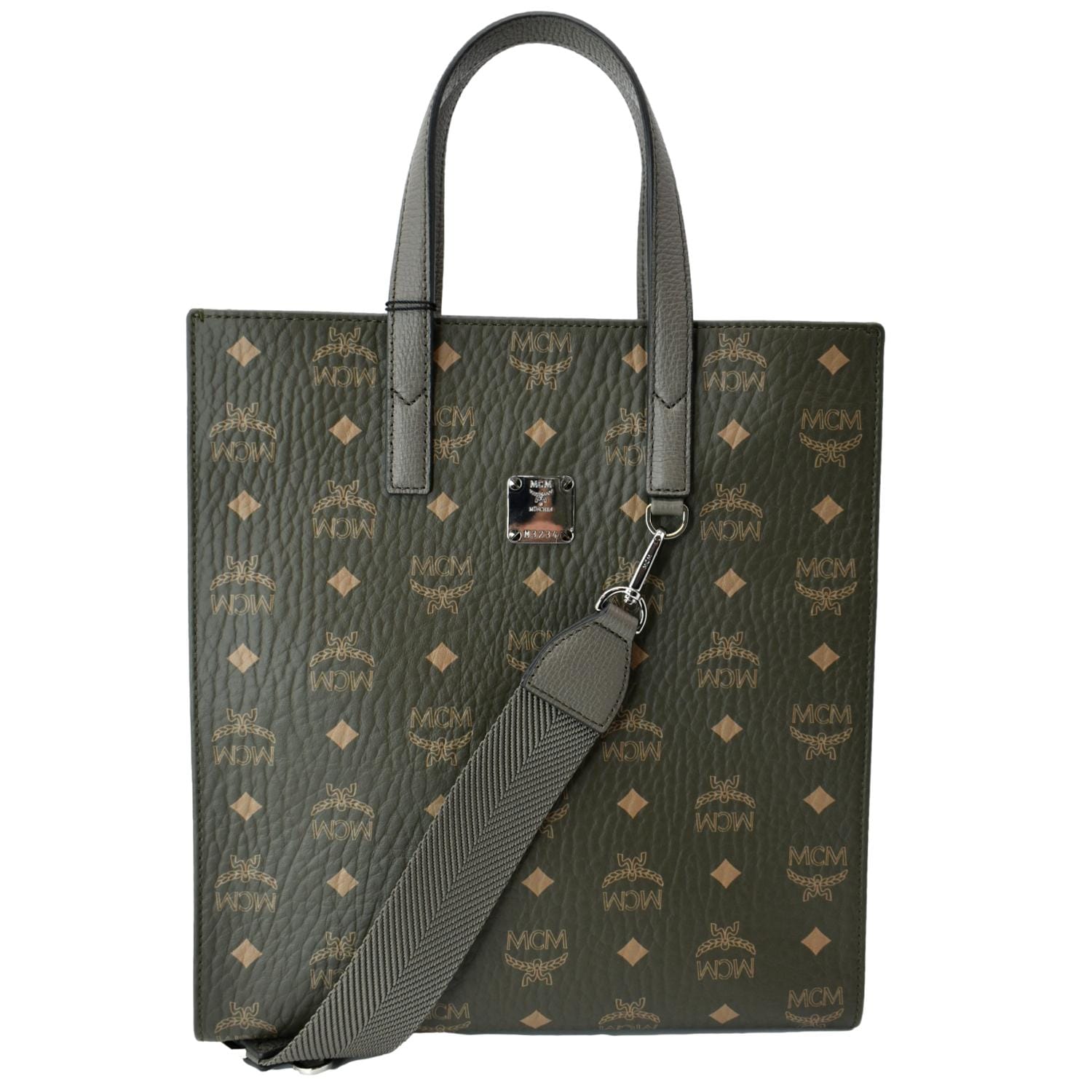 MCM Klassik Monogram Print Leather Tote Bag Green