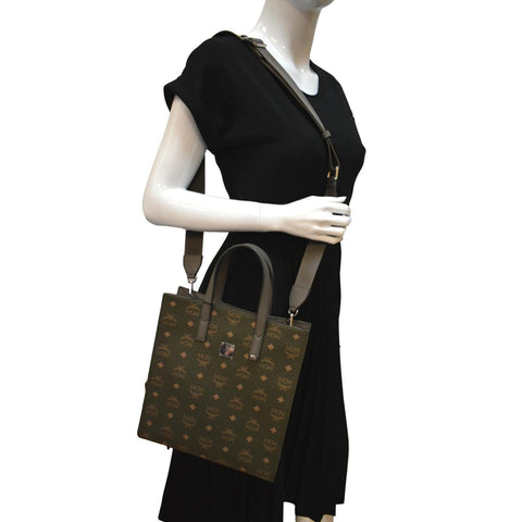 MCM Klassik Monogram Print Leather Tote Bag Green