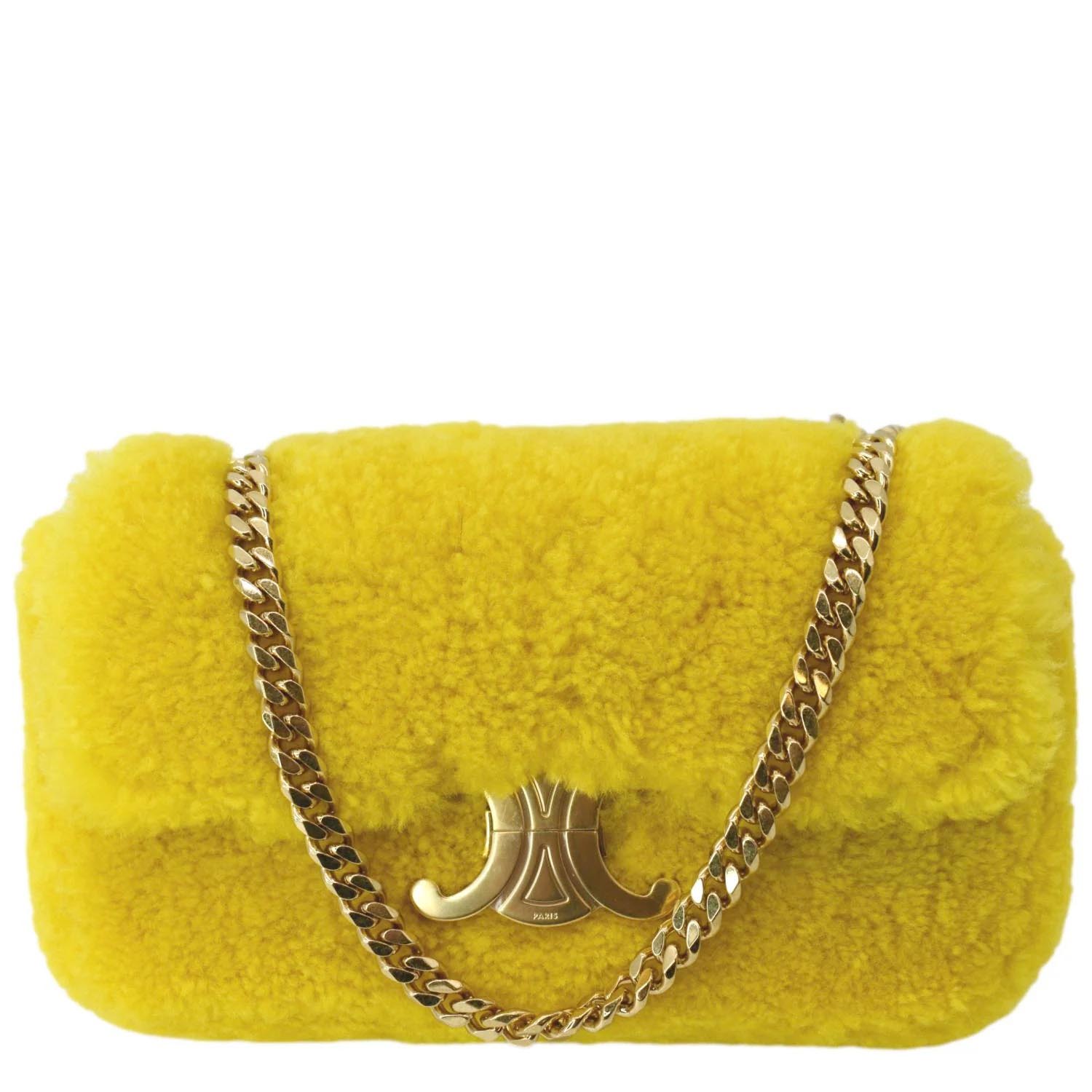 CELINE Triomphe Fluffy Shearling Shoulder Bag Yellow